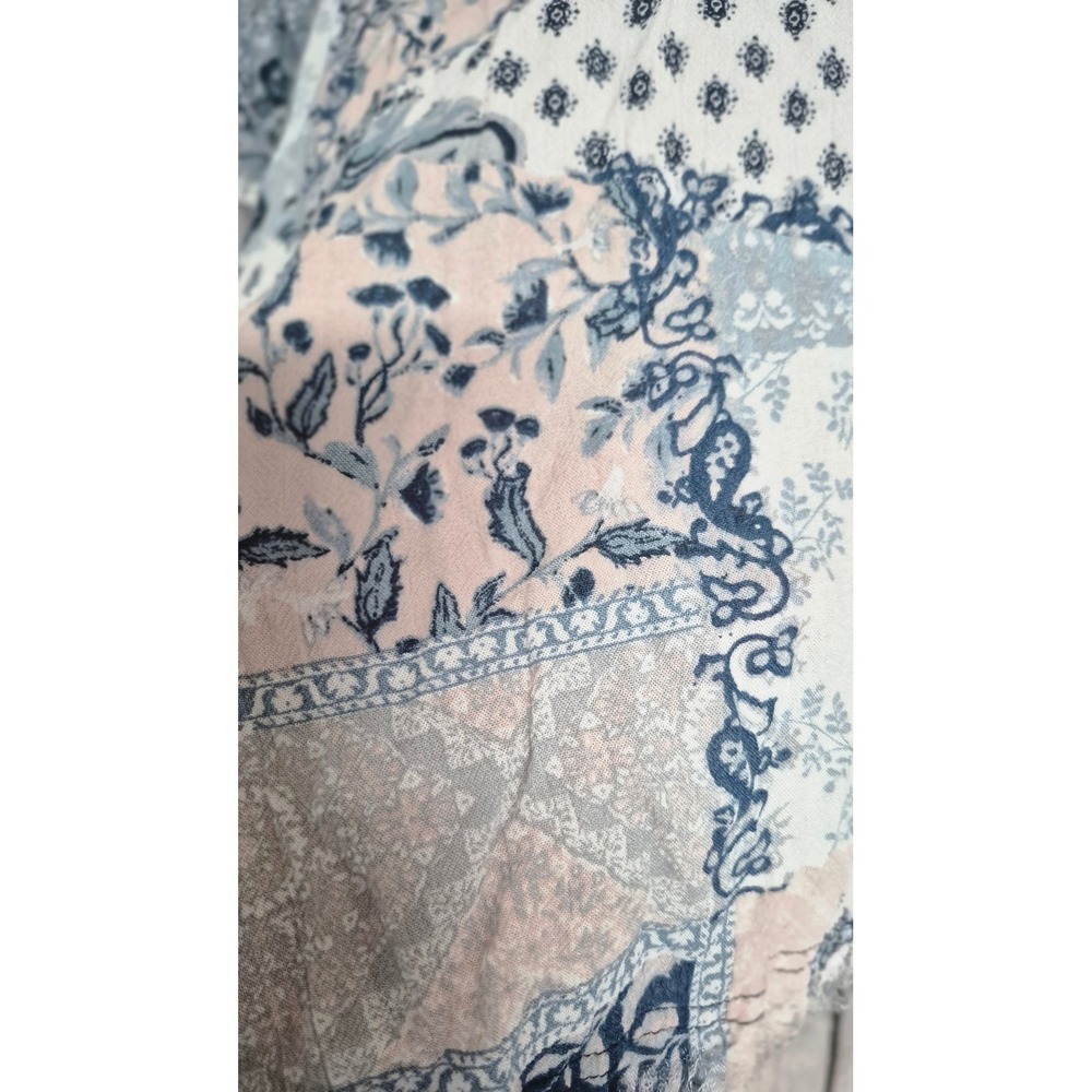 Cato Womens Western Boho Patchwork Shirt Dress Blue Floral Paisley Frayed Hem M - Picture 7 of 8